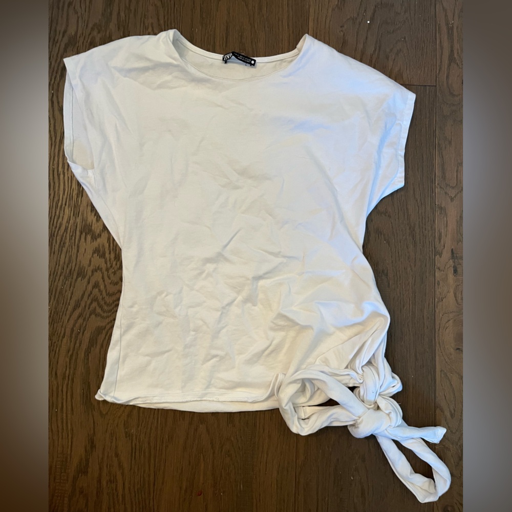Zara white tee with tie detail